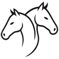 Logo Equus Balance: Zwei Pferdeköpfe in sich verschlungen